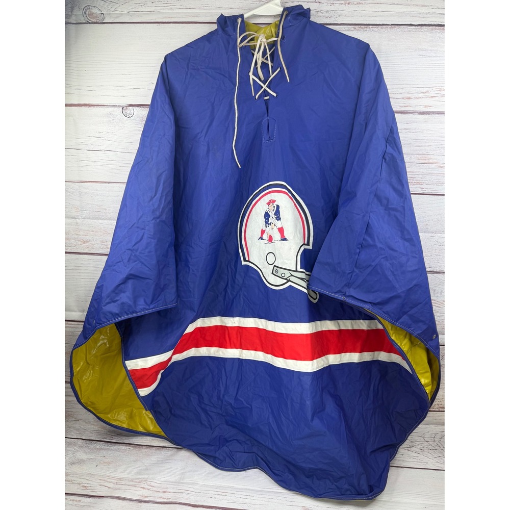Vintage New England Patriots Rain Poncho Pat Patriot Throwback Blue hooded nfl